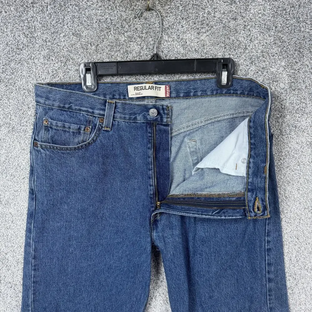 Levis 505 Jeans Mens 36x31 Blue Regular Fit Straight Mid Wash Denim Classic